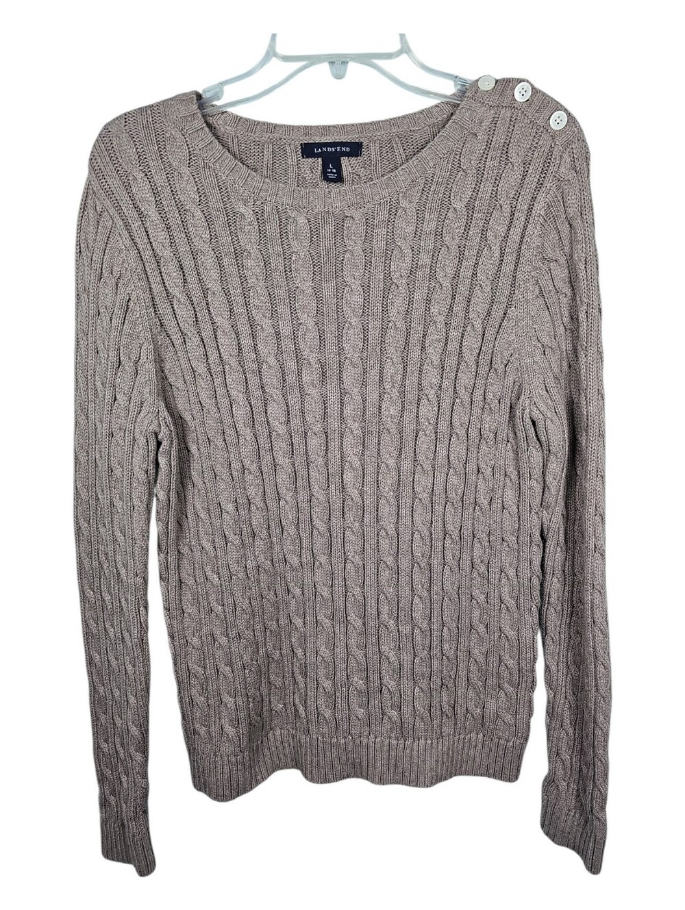 Lands' End Tan Cable Knit Pullover Sweater Women's Size L (14-16)